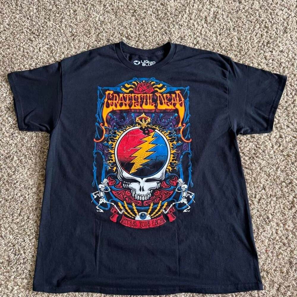 Liquid Blue Grateful Dead Steal Your Face T-Shirt XL Black Cotton